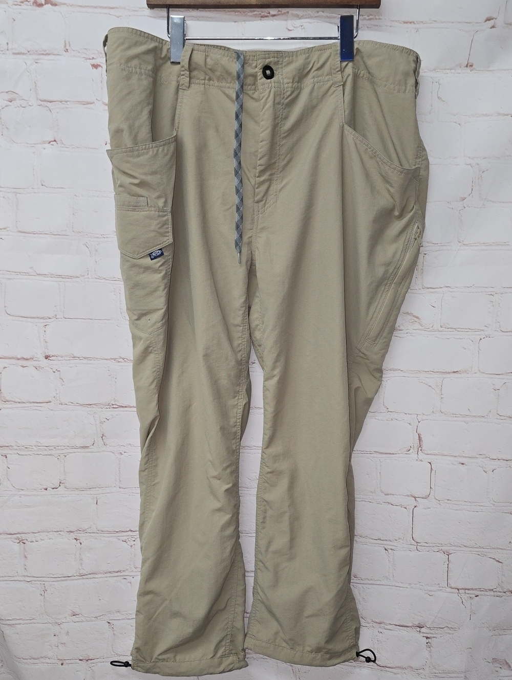 AFTCO Utlity Cargo Pockets Fishing Khaki Drawstring Waist Pant Mens Size 38